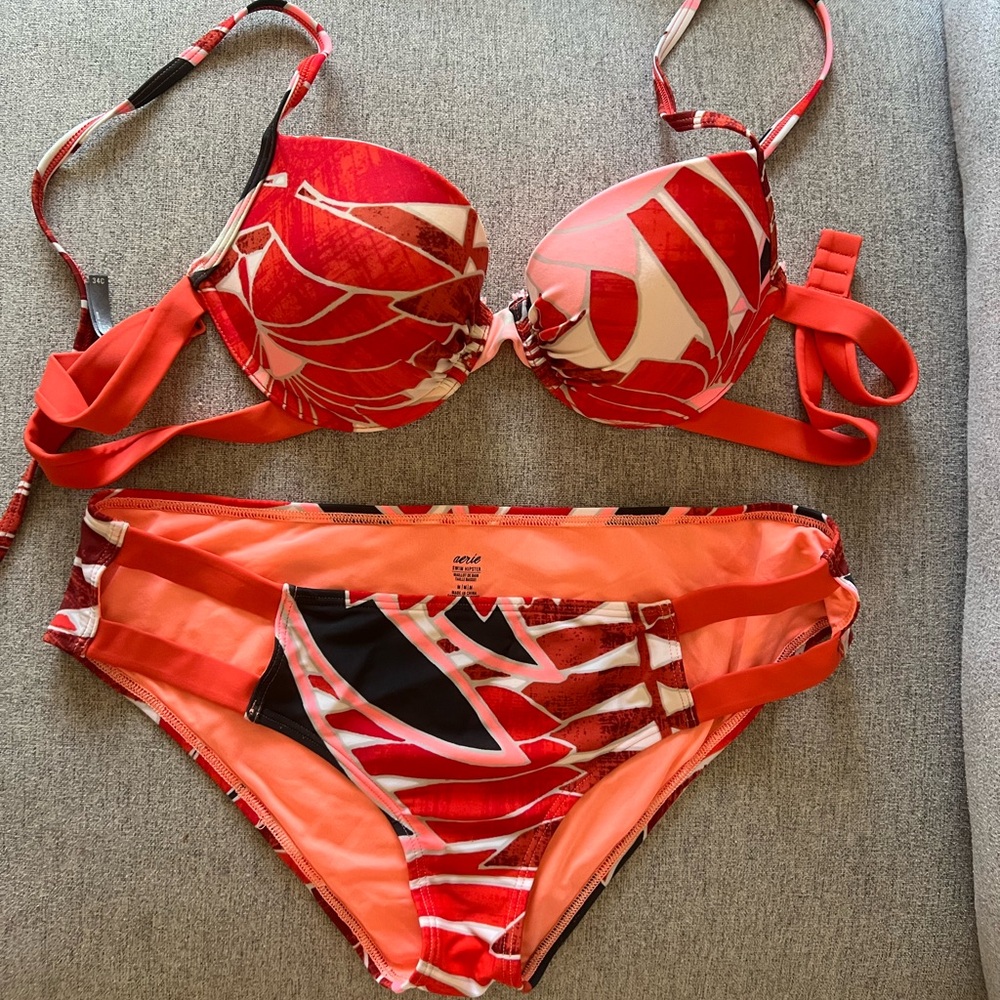 Aerie Red and Orange Floral Swimsuit
